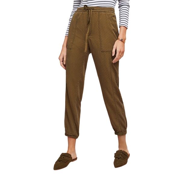 Anthropologie Green Polka Dot Flocked High Waisted Joggers Size Medium - Picture 1 of 11